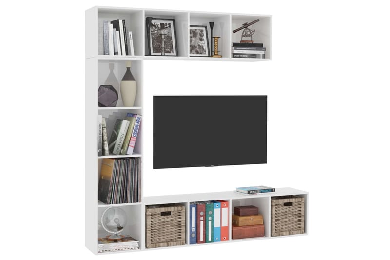 Bokhylla/TV-bänk 3 delar set vit högglans 180x30x180 cm - Vit högglans - Förvaring - Hylla - Bokhylla