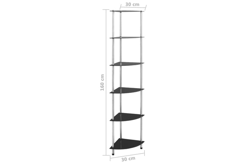 Hylla 6 hyllplan svart 30x30x160 cm härdat glas - Svart - Förvaring - Hylla - Bokhylla