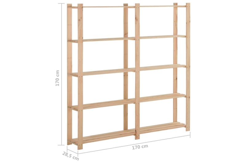 Lagerhylla 5 hyllplan 170x28,5x170 cm massivt granträ - Brun - Förvaring - Hylla - Förvaringshylla - Lagerhylla