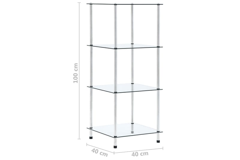 Hylla 4 hyllplan transparent 40x40x100 cm härdat glas - Transparent - Förvaring - Hylla