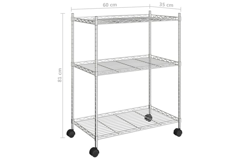 Förvaringshylla med hjul 3 hyllplan 60x35x81 krom 150 kg - Silver - Förvaring - Hylla - Hyllsystem