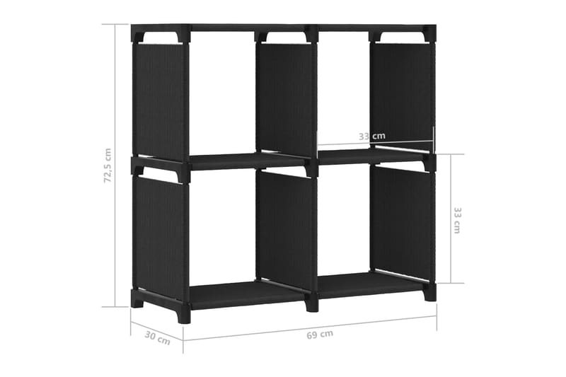 Hylla med 4 kuber svart 69x30x72,5 cm tyg - Svart - Förvaring - Hylla - Hyllsystem