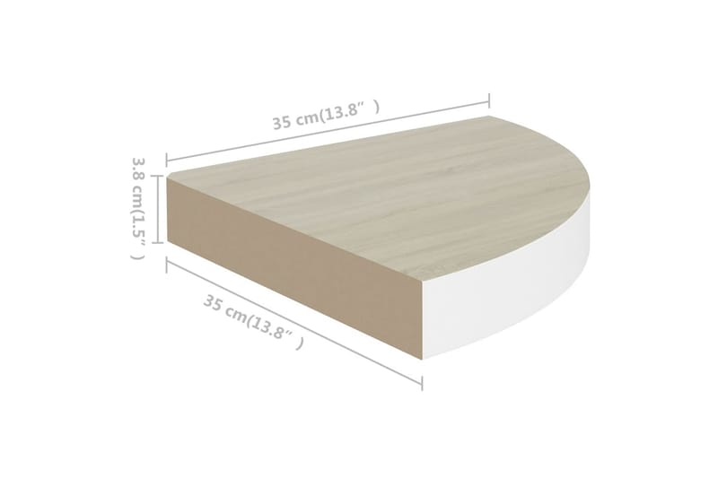 Svävande hörnhyllor 4 st ek och vit 35x35x3,8 cm MDF - Brun - Förvaring - Hylla - Hörnhylla