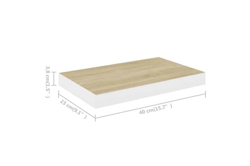 Svävande vägghyllor 4 st ek och vit 40x23x3,8 cm MDF - Vit/Trä - Förvaring - Hylla - Vägghylla