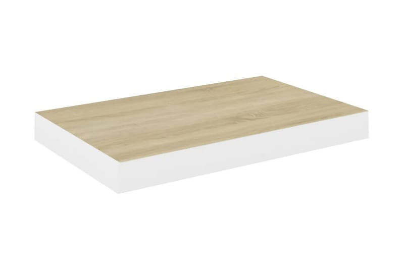 Svävande vägghyllor 4 st ek och vit 40x23x3,8 cm MDF - Vit/Trä - Förvaring - Hylla - Vägghylla