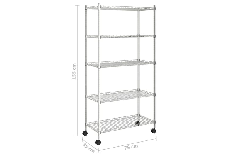 Förvaringshylla med hjul 5 hyllplan 75x35x155 cm krom 250 kg - Silver - Förvaring - Hylla - Vägghylla