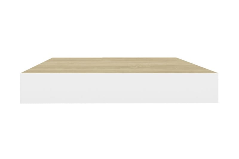 Svävande vägghyllor 2 st ek och vit 40x23x3,8 cm MDF - Vit/Trä - Förvaring - Hylla - Vägghylla