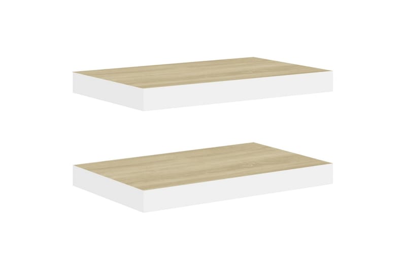 Svävande vägghyllor 2 st ek och vit 40x23x3,8 cm MDF - Vit/Trä - Förvaring - Hylla - Vägghylla