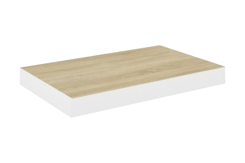 Svävande vägghyllor 2 st ek och vit 40x23x3,8 cm MDF - Vit/Trä - Förvaring - Hylla - Vägghylla