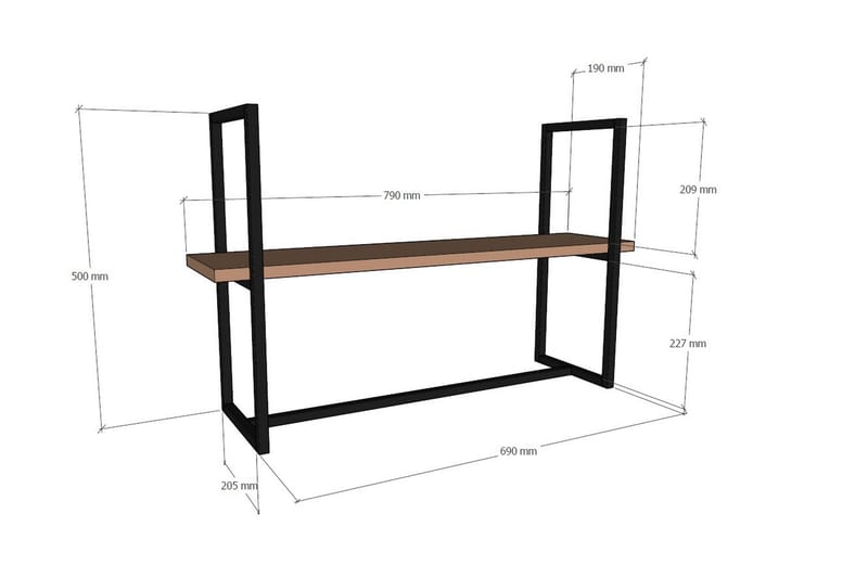 Vägghylla Ables 69x19 cm 2 Hyllor - Brun - Förvaring - Hylla - Vägghylla