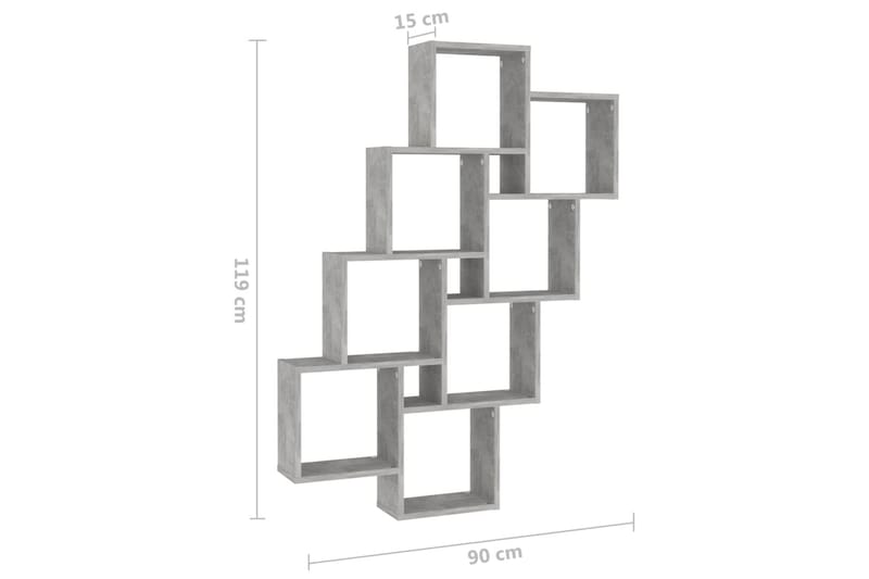 Vägghylla kubformad betonggrå 90x15x119 cm spånskiva - Betonggrå - Förvaring - Hylla - Vägghylla