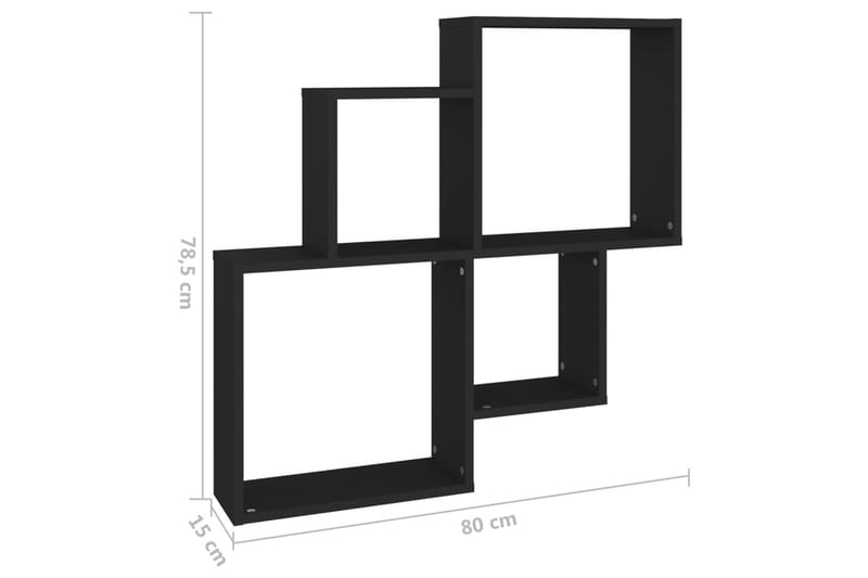 Vägghylla kubformad svart 80x15x78,5 cm spånskiva - Svart - Förvaring - Hylla - Vägghylla