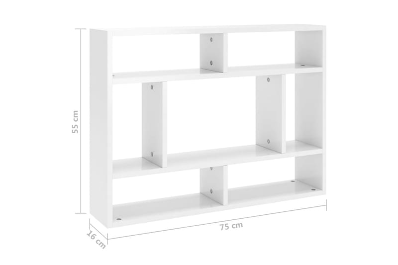 Vägghylla vit högglans 75x16x55 cm spånskiva - Vit - Förvaring - Hylla - Vägghylla