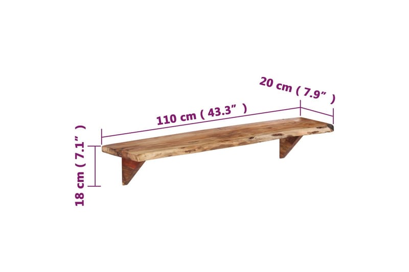 Vägghyllor 2 st 110x20x18 cm massivt akaciaträ - Brun - Förvaring - Hylla - Vägghylla