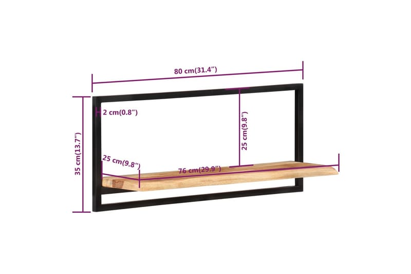 Vägghyllor 2 st 80x25x35 cm massivt akaciaträ och stål - Brun - Förvaring - Hylla - Vägghylla