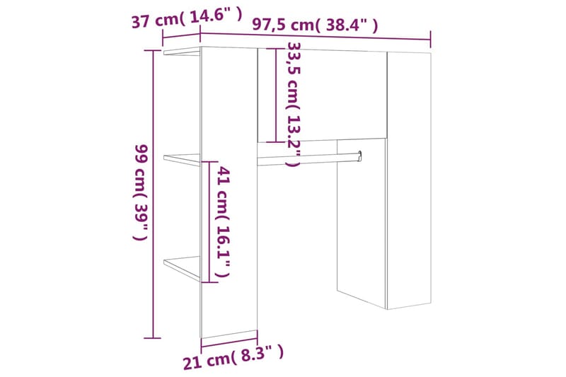 beBasic Hallskåp brun ek 97,5x37x99 cm konstruerat trä - Brown - Förvaring - Klädförvaring - Klädhängare - Klädställning