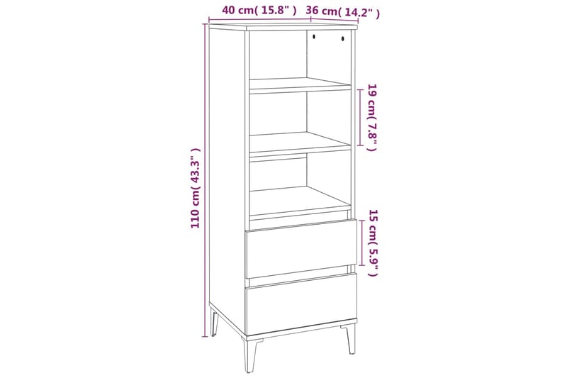 beBasic Högskåp sonoma-ek 40x36x110 cm konstruerat trä - Cream - Förvaring - Skåp - Förvaringsskåp