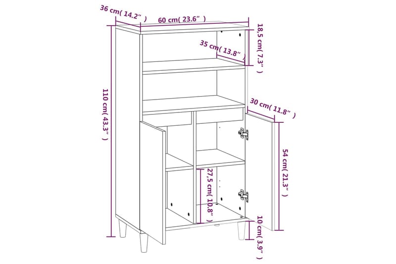 beBasic Högskåp vit 60x36x110 cm konstruerat trä - White - Förvaring - Skåp - Förvaringsskåp