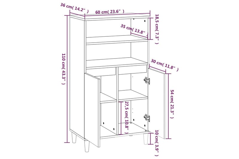 beBasic Högskåp vit högglans 60x36x110 cm konstruerat trä - White - Förvaring - Skåp - Förvaringsskåp