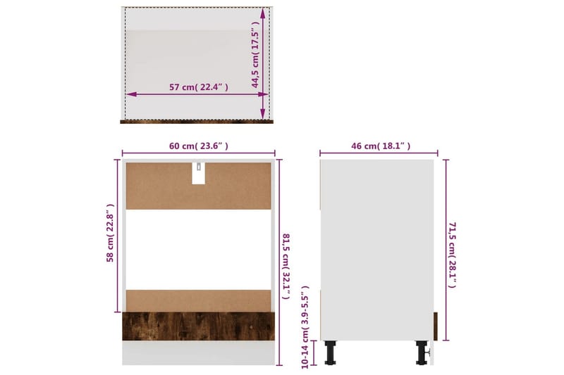 beBasic Köksskåp för ugn rökfärgad ek 60x46x81,5 cm konstruerat trä - Brown - Förvaring - Skåp - Förvaringsskåp