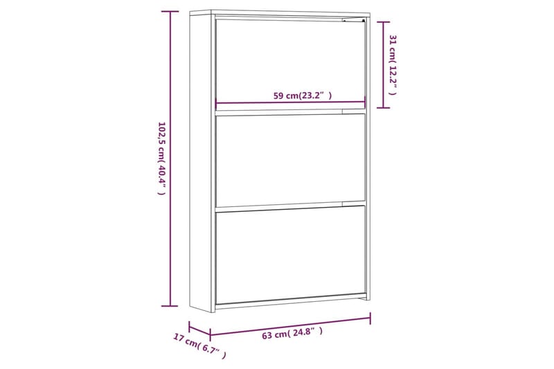 beBasic Skoskåp med 3 skåp betonggrå 63x17x102,5 cm - Grey - Förvaring - Skoförvaring - Skoskåp