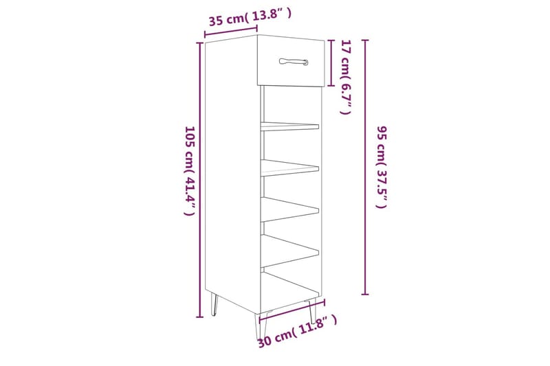 beBasic Skoskåp sonoma-ek 30x35x105 cm konstruerat trä - Brown - Förvaring - Skoförvaring - Skoskåp