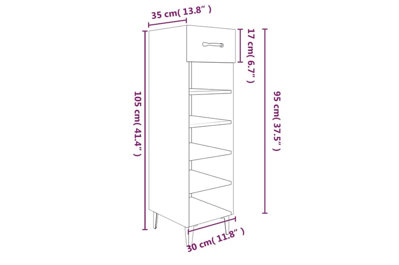 beBasic Skoskåp vit 30x35x105 cm konstruerat trä - White - Förvaring - Skoförvaring - Skoskåp