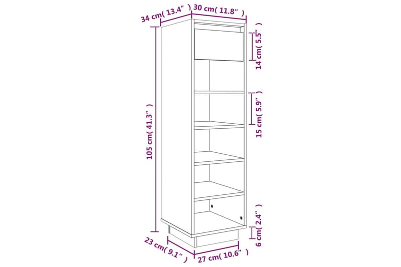 beBasic Skoskåp vit 34x30x105 cm massiv furu - White - Förvaring - Skoförvaring - Skoskåp