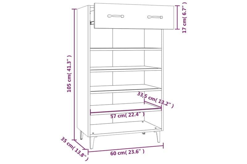 beBasic Skoskåp vit 60x35x105 cm konstruerat trä - White - Förvaring - Skoförvaring - Skoskåp