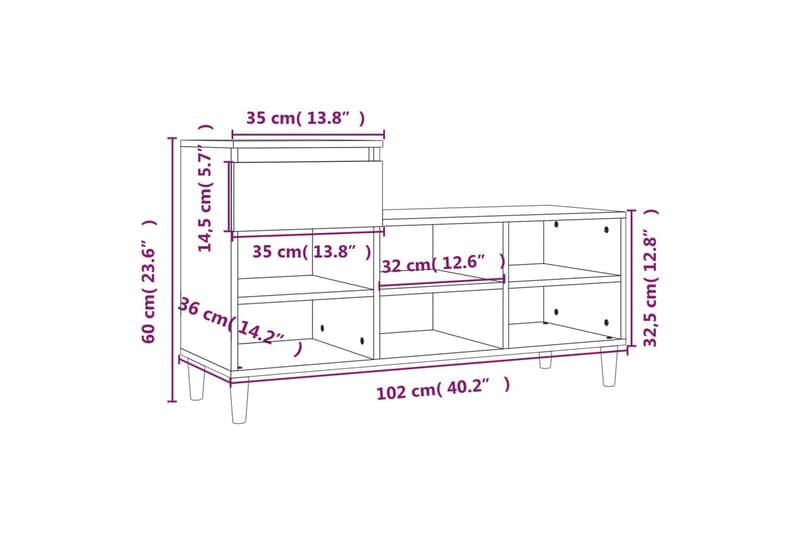 beBasic Skoskåp vit högglans 102x36x60 cm konstruerat trä - White - Förvaring - Skoförvaring - Skoskåp