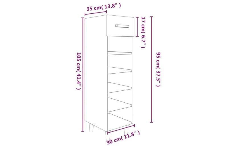 beBasic Skoskåp vit högglans 30x35x105 cm konstruerat trä - White - Förvaring - Skoförvaring - Skoskåp