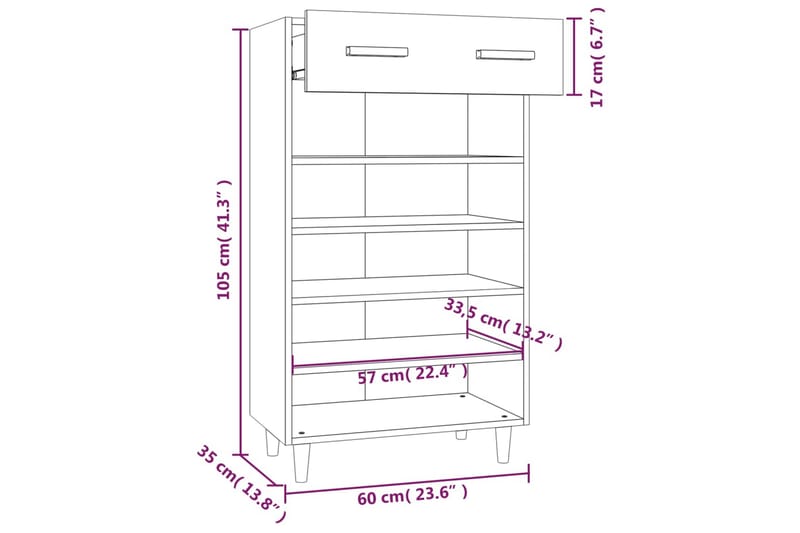 beBasic Skoskåp vit högglans 60x35x105 cm konstruerat trä - White - Förvaring - Skoförvaring - Skoskåp