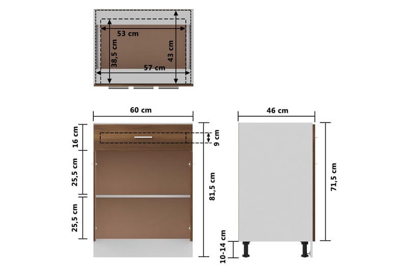 beBasic Underskåp brun ek 60x46x81,5 cm konstruerat trä - Brown - Förvaring - Skåp - Förvaringsskåp