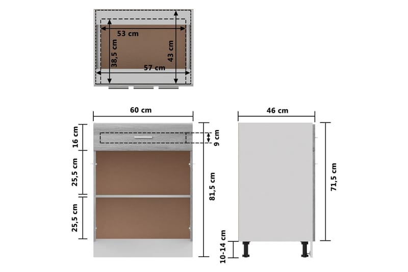 beBasic Underskåp grå sonoma 60x46x81,5 cm konstruerat trä - Grey - Förvaring - Skåp - Förvaringsskåp