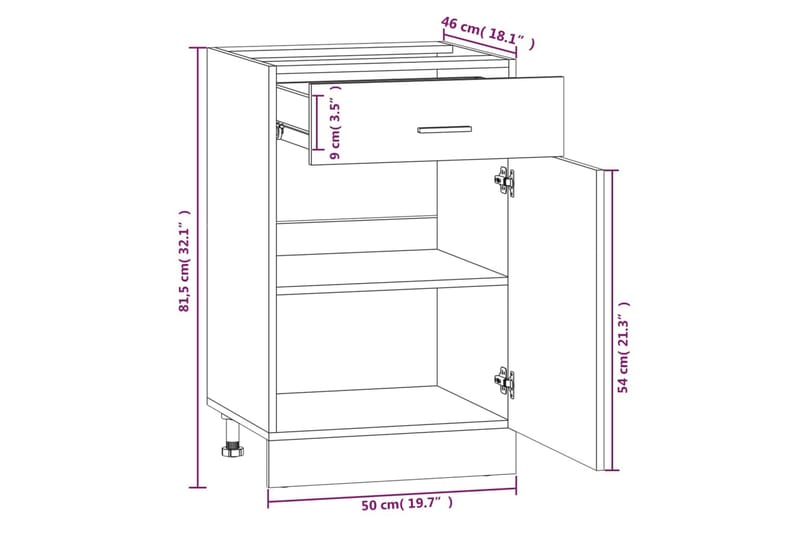 beBasic Underskåp rökfärgad ek 50x46x81,5 cm konstruerat trä - Brown - Förvaring - Skåp - Förvaringsskåp