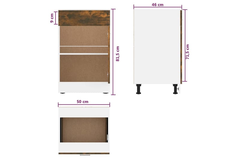 beBasic Underskåp rökfärgad ek 50x46x81,5 cm konstruerat trä - Brown - Förvaring - Skåp - Förvaringsskåp