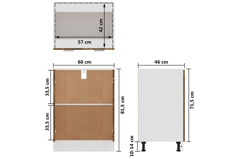 beBasic Underskåp rökfärgad ek 60x46x81,5 cm konstruerat trä - Brown - Förvaring - Skåp - Förvaringsskåp