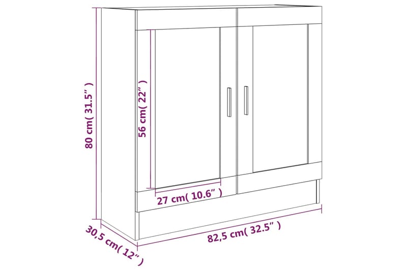 beBasic Vitrinskåp brun ek 82,5x30,5x80 cm konstruerat trä - Brown - Förvaring - Skåp - Vitrinskåp