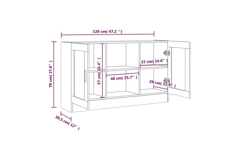 beBasic Vitrinskåp rökfärgad ek 120x30,5x70 cm konstruerat trä - Brown - Förvaring - Skåp - Vitrinskåp