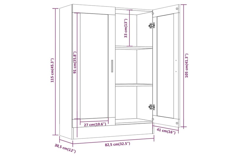 beBasic Vitrinskåp rökfärgad ek 82,5x30,5x115 cm konstruerat trä - Brown - Förvaring - Skåp - Vitrinskåp