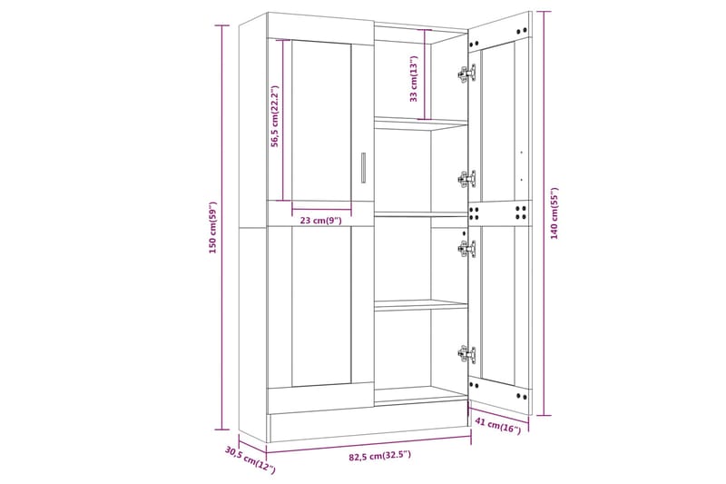 beBasic Vitrinskåp rökfärgad ek 82,5x30,5x150 cm konstruerat trä - Brown - Förvaring - Skåp - Vitrinskåp