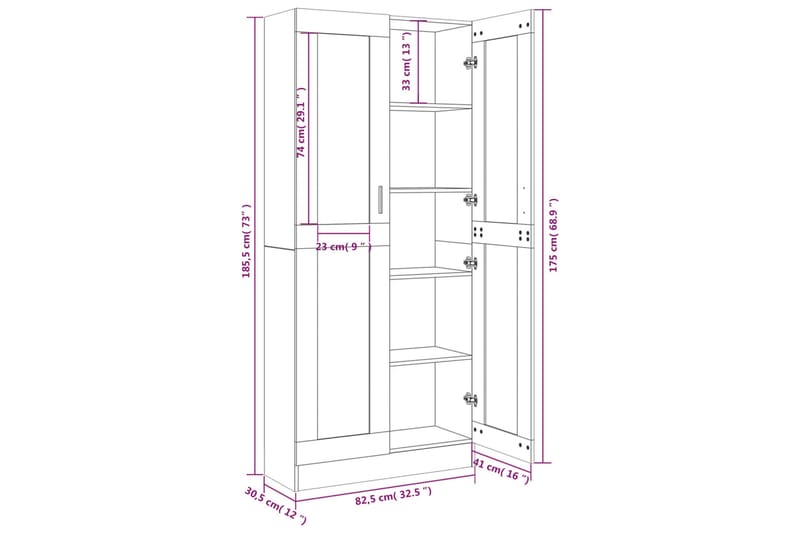 beBasic Vitrinskåp rökfärgad ek 82,5x30,5x185,5 cm konstruerat trä - Brown - Förvaring - Skåp - Vitrinskåp