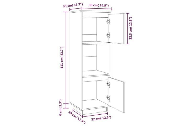 beBasic Vitrinskåp vit 38x35x117 cm massiv furu - White - Förvaring - Skåp - Vitrinskåp