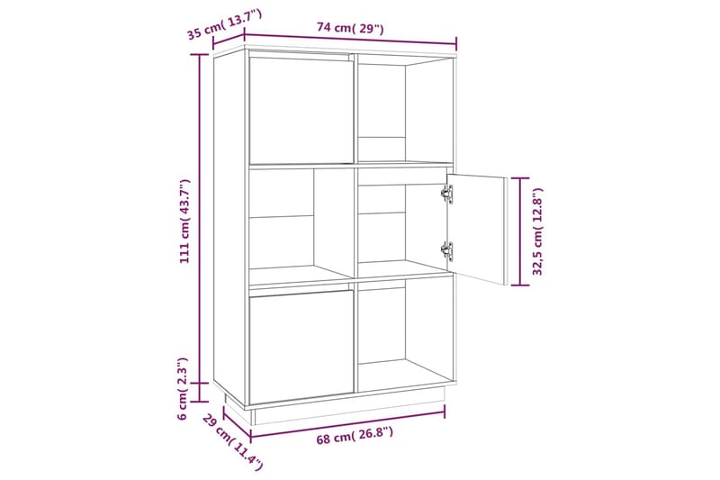 beBasic Vitrinskåp vit 74x35x117 cm massiv furu - White - Förvaring - Skåp - Vitrinskåp