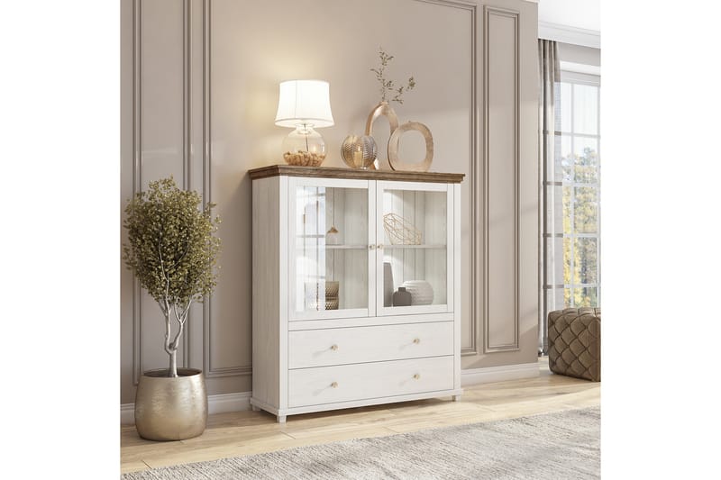 Highboard Getafez 42x126 cm - Vit/Natur - Förvaring - Skåp - Förvaringsskåp