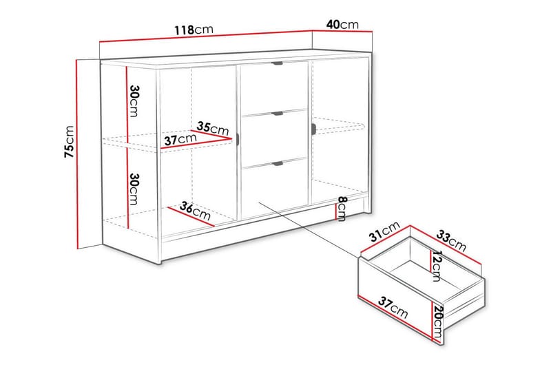 Highboard Novaj - Vit - Förvaringsskåp