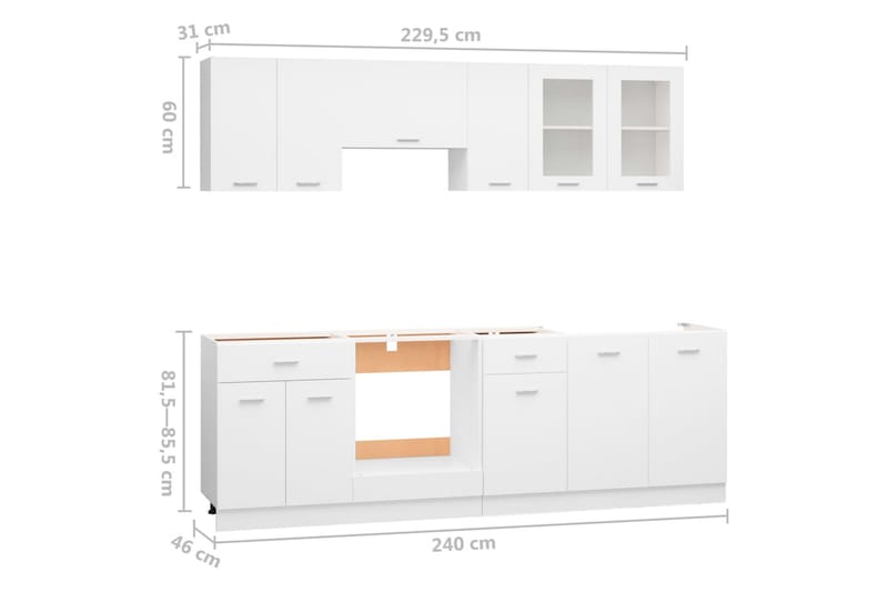 Köksskåp set 8 delar vit spånskiva - Vit - Förvaring - Skåp - Förvaringsskåp