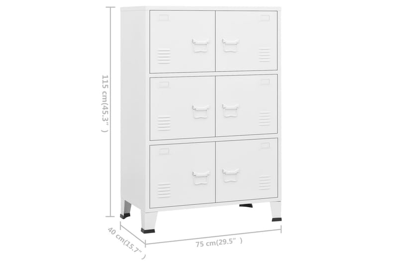 Industriellt arkivskåp vit 75x40x115 cm metall - Vit - Förvaring - Skåp - Förvaringsskåp