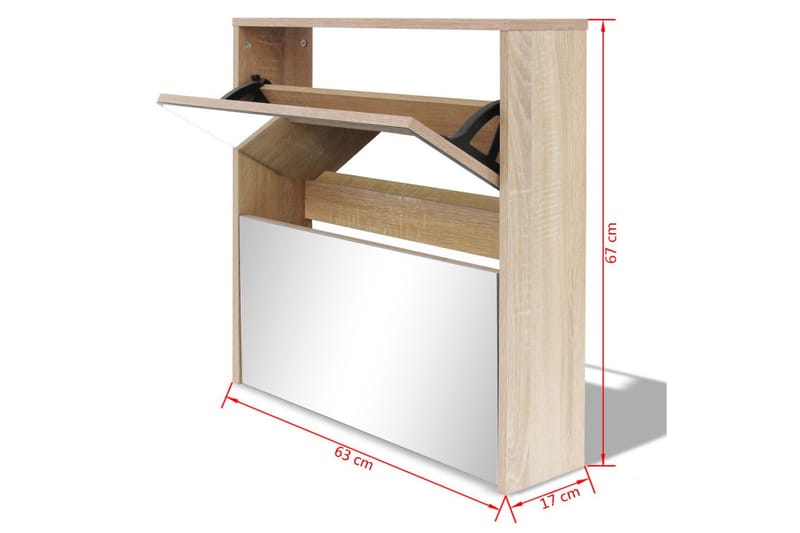 Skoskåp med 2 lådor och spegel 63x17x67 cm ek - Brun - Förvaring - Skåp - Förvaringsskåp