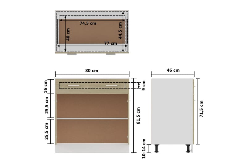 Underskåp med låda sonoma-ek 80x46x81,5 cm spånskiva - Brun - Förvaring - Skåp - Förvaringsskåp